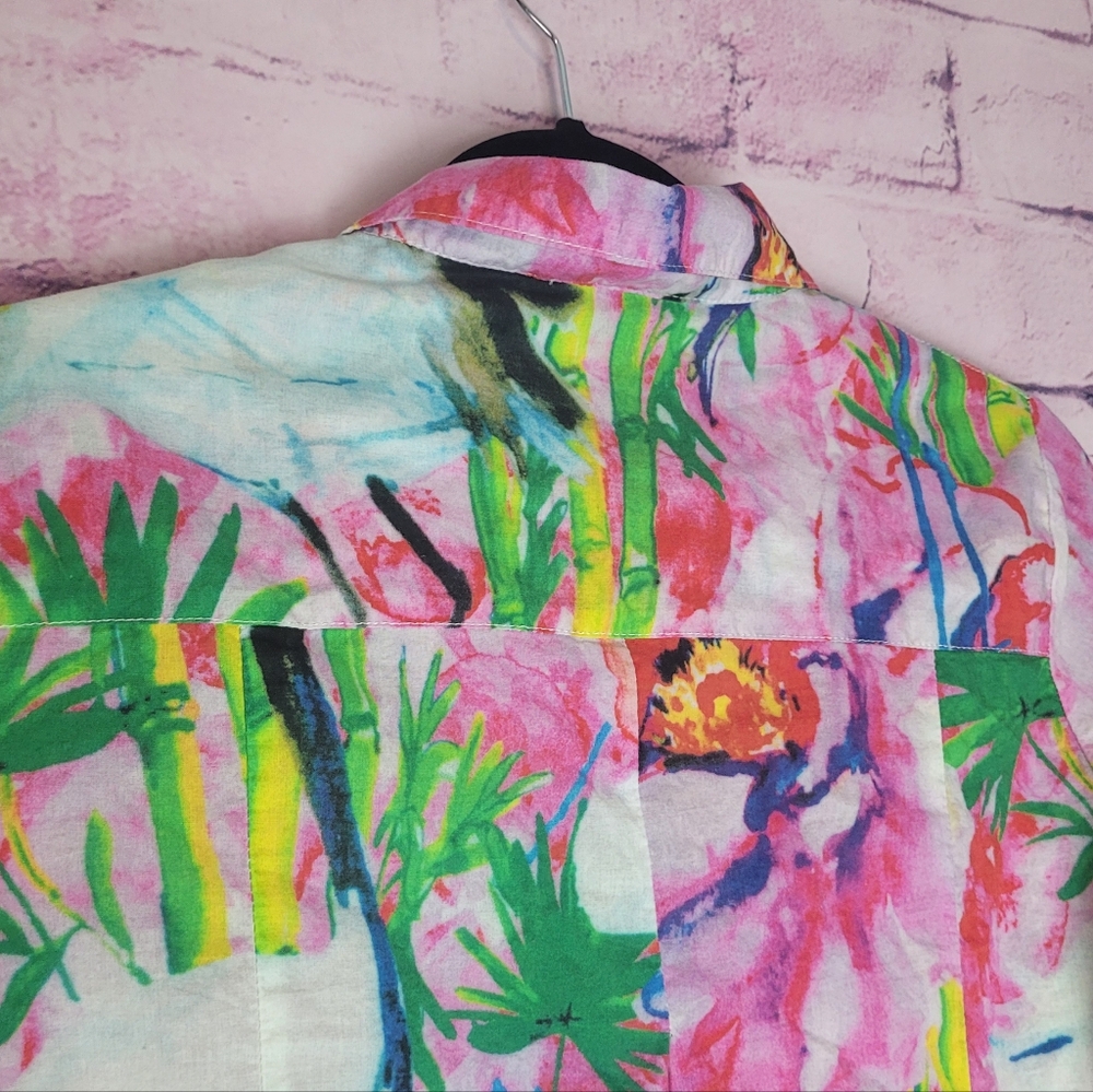 TOOFAN 100% COTTON FLORAL WATERCOLOR PRINT ART TO WEAR BUTTON FRONT BLOUSE SMALL - Picture 11 of 14